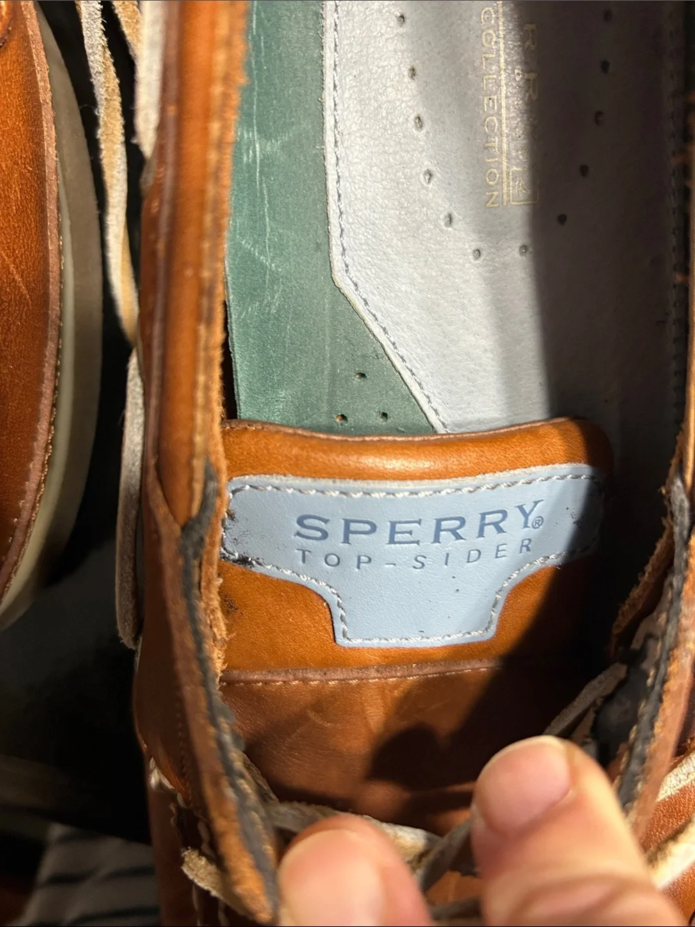 Sperry Men's Brown Leather Boat Shoes with Cream Laces